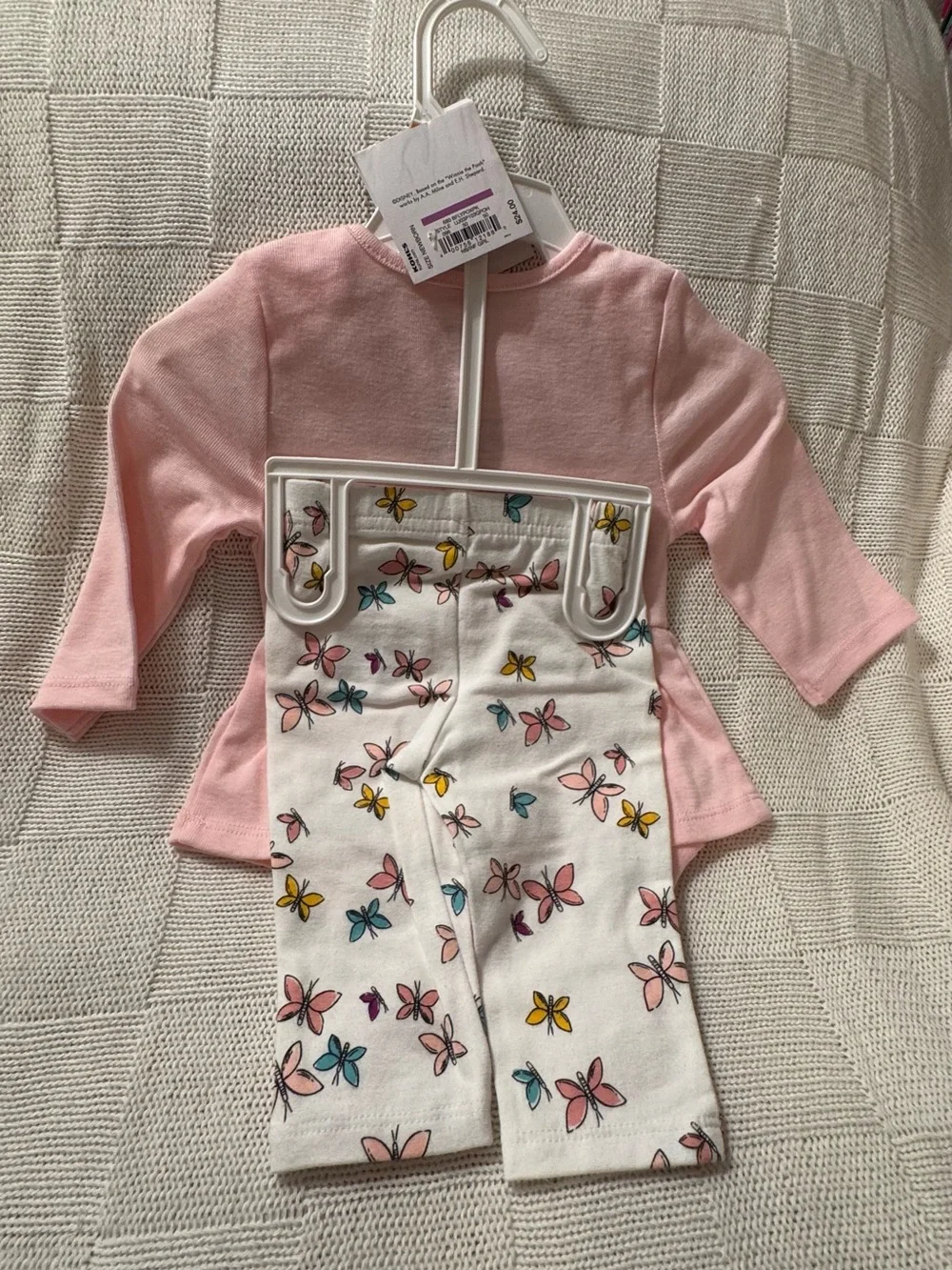 Disney Pink Winnie the Pooh Peplum One-Piece with Butterfly Print